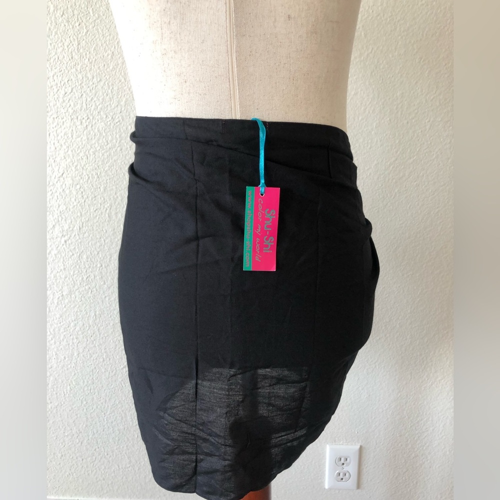 SHU-SHI - NWT SARONG PAREO SHORT BATHING SUIT COVER UP/WRAP + BLACK/S - Picture 8 of 12